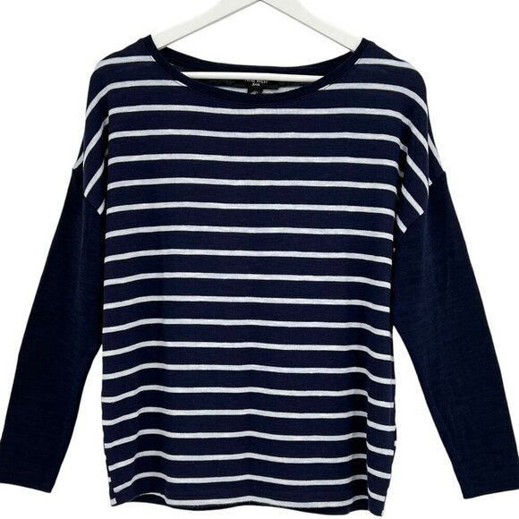 Nine‎ West Sweater Top Women's Missy Small Blue Striped Long Sleeve Oversized - Picture 1 of 8